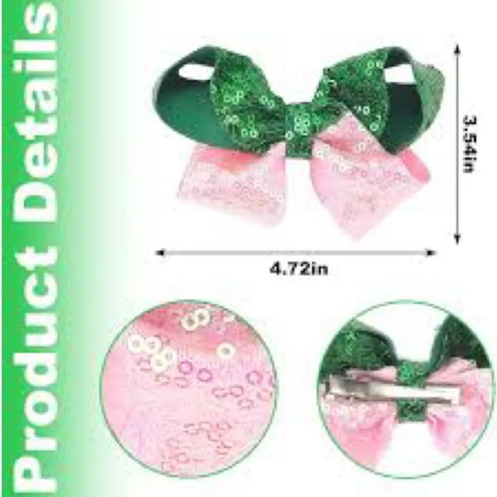 Set of 20 Wicked Green and Pink Sequin Hair Bow for Kids